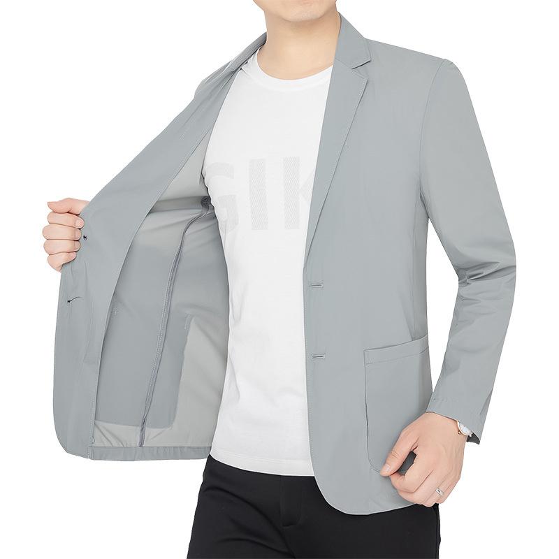 

Summer Men Blazers Gray Solid Color Thin Anti Wrinkle Quick Drying Soft Business Suit Blazer Jacket for Man 165 светло-серый