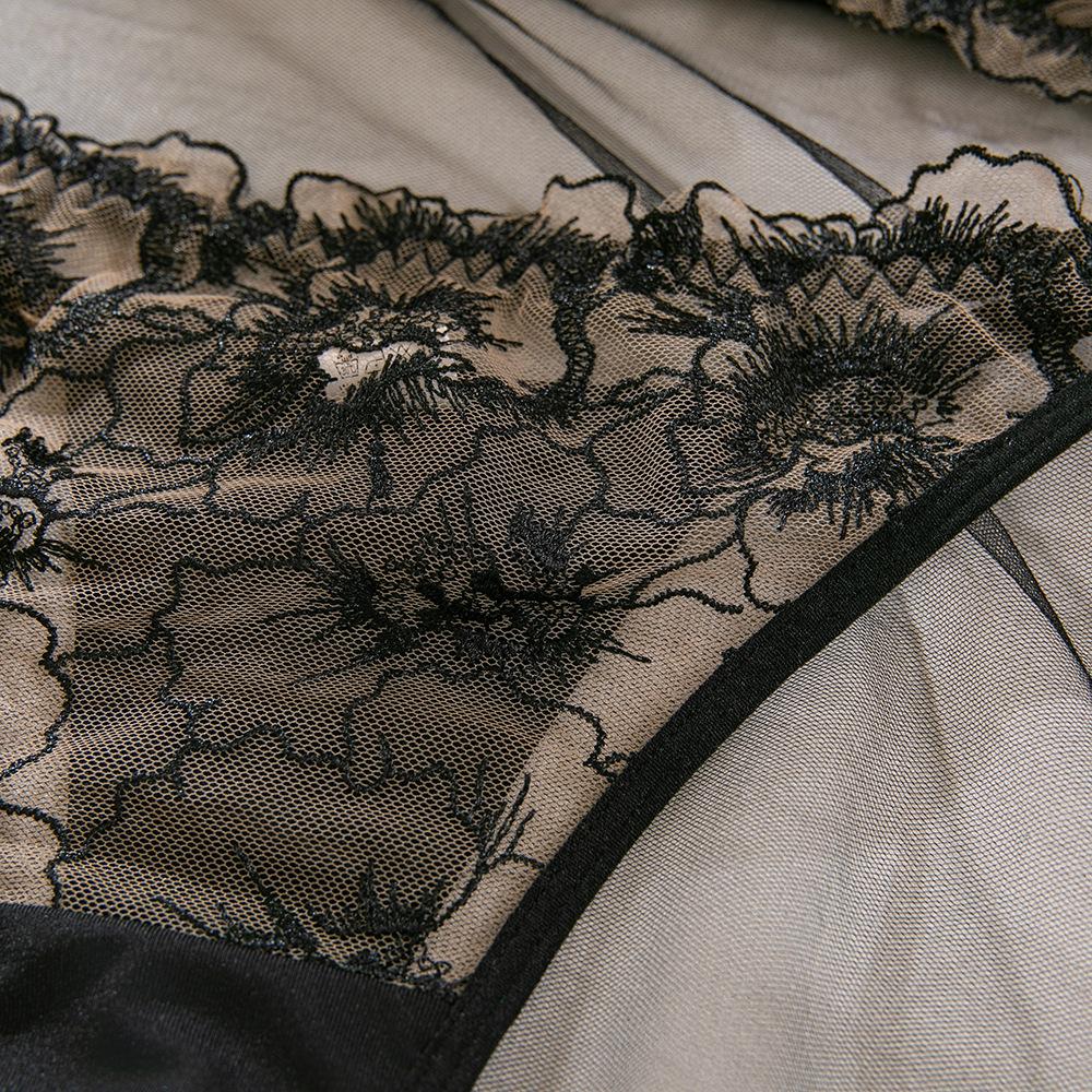 Sexy Women's Lace Lingerie Set Steel Wire Push-up Breathable Bra Set Black Underwear Adjustable Straps