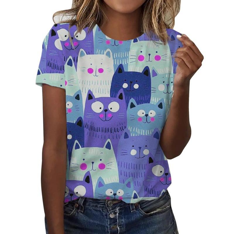 New Cute Cat T-Shirts Animal Kitten 3D Print Women's Summer O-Neck Short Sleeves T Shirt Y2k Harajuku Tees Tops Female Clothing