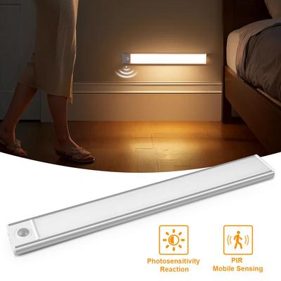 High Capacity Rechargeable Battery Motion Sensor USB LED Under Cabinet Bar Light Aluminium Strip Night Light For Kitchen Bedside