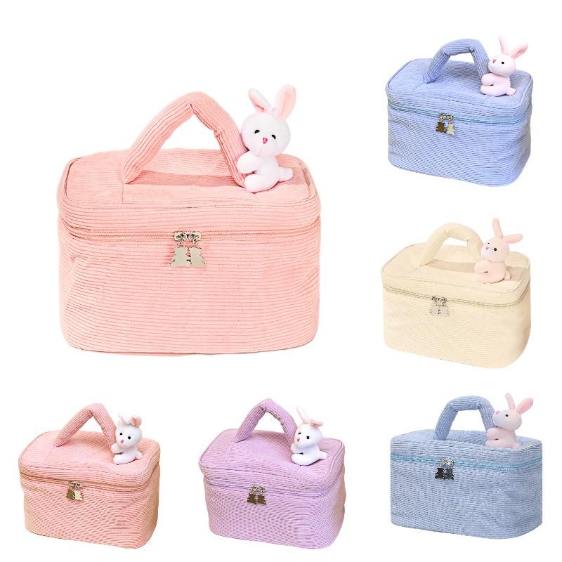 Portable Plush Toiletry Bag For Women With Multiple Compartments And Easy-to-use Dual Zipper
