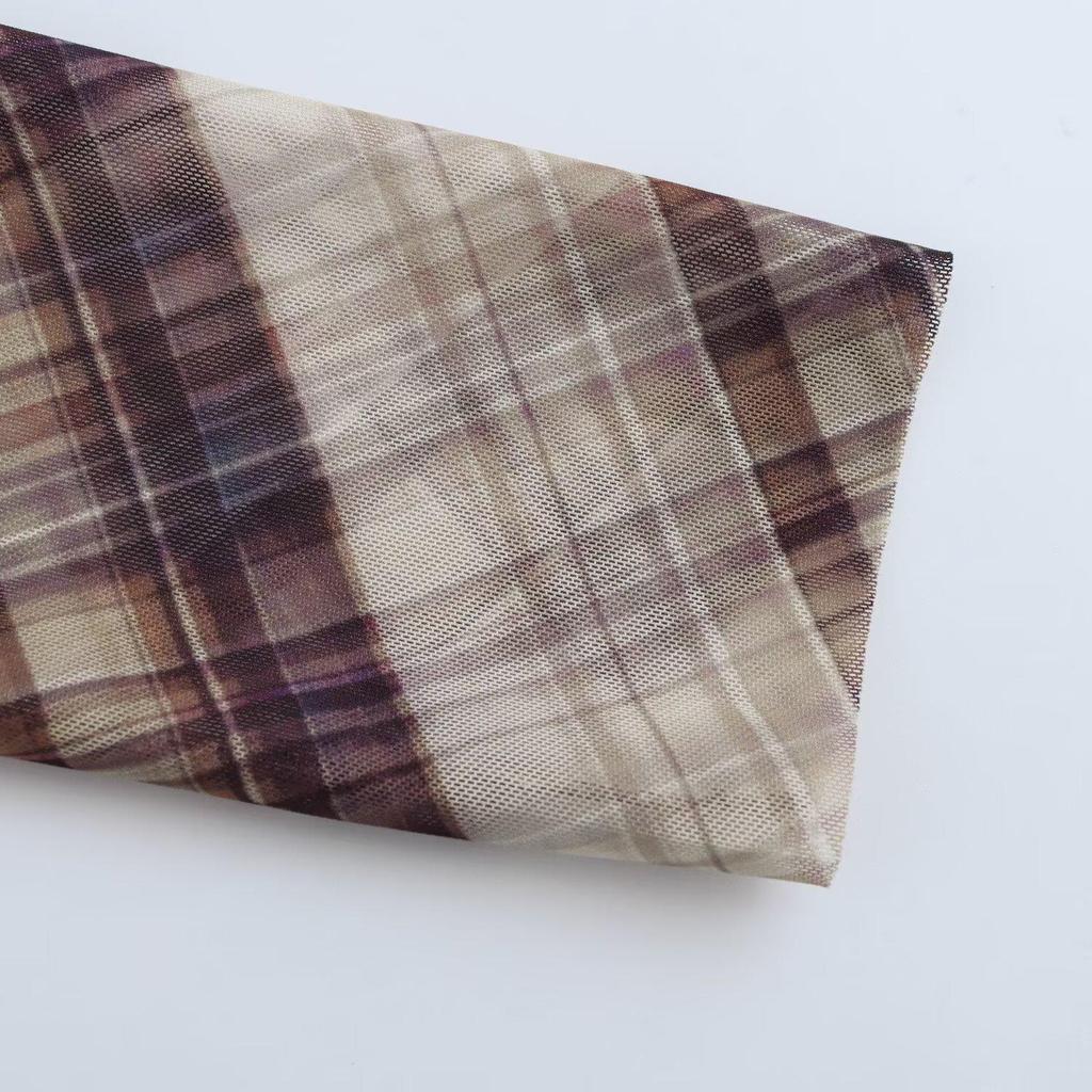 Spring 2025 Women's Slim Fit Plaid Silk Pleated T-Shirt