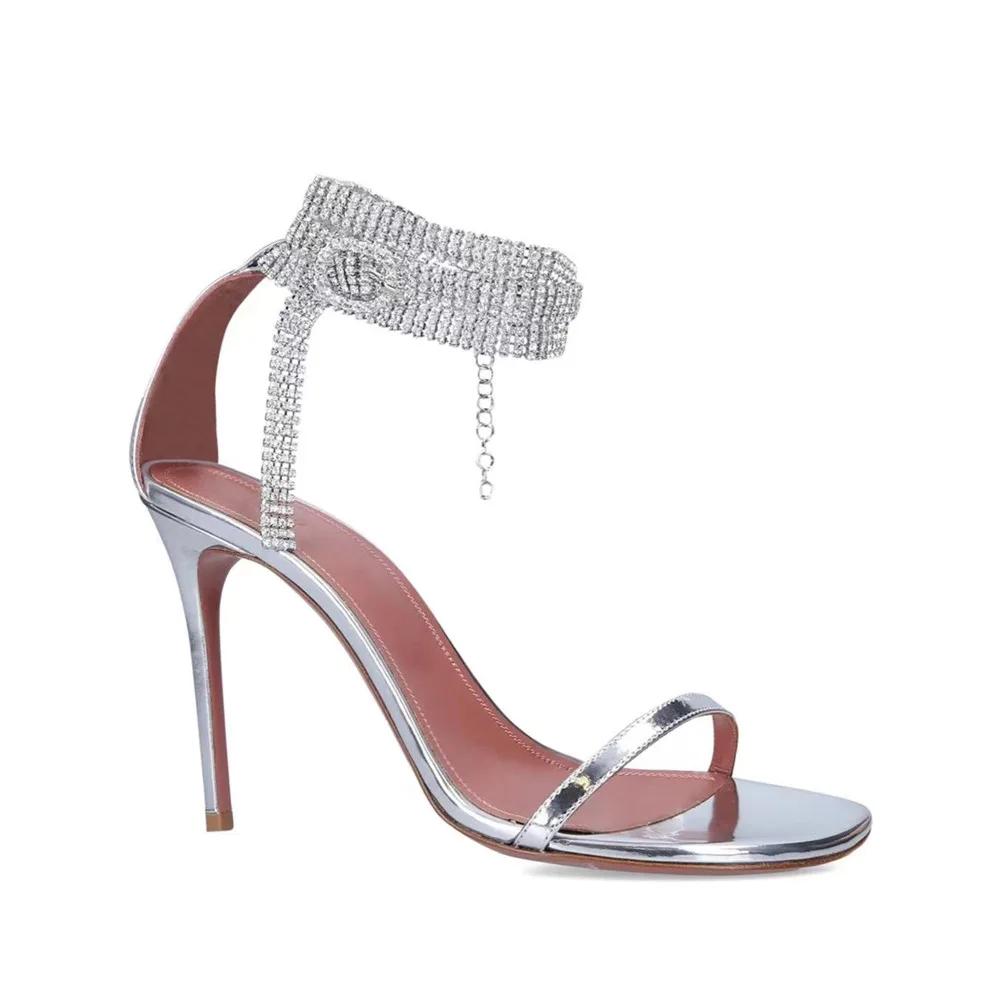 

мода Летнее Женское Вечернее Платье Туфли Модный Бренд Женские Сандалии-Гладиаторы Обувь Сексуальный Ремешок на Щиколотке Стразы Высокий Каблук Сандалии 42 серебряный