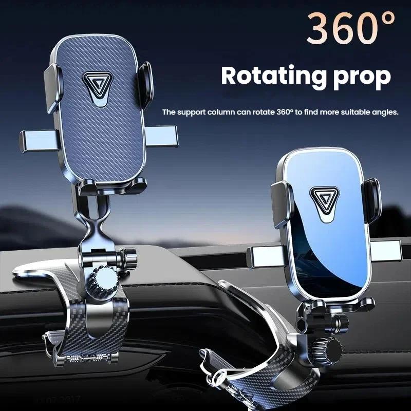 2-in-1 Car Phone Mount: Suction Cup & Metal Crocodile Clip, 360° Rotation Anti-Shake Bracket for 3.5-7" Phones - Dashboard/Vent Mount,One-Hand Release