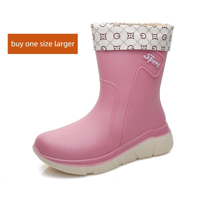 

Женские модные осенне-зимние уличные водонепроницаемые нескользящие дождевые сапоги с хлопковой стелькой 40 розовый