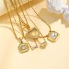 Cubic Zirconia Pendant Necklace for Women, Stainless Steel Chain Trendy Jewelry, Square Heart CZ Stone Boho Jewelry