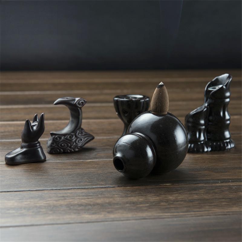 Mini Backflow Incense Burners Multiple Ceramic Cone Incense Holder Small Buddha Hand Desk Ornaments Home Mustard Zen Decoration