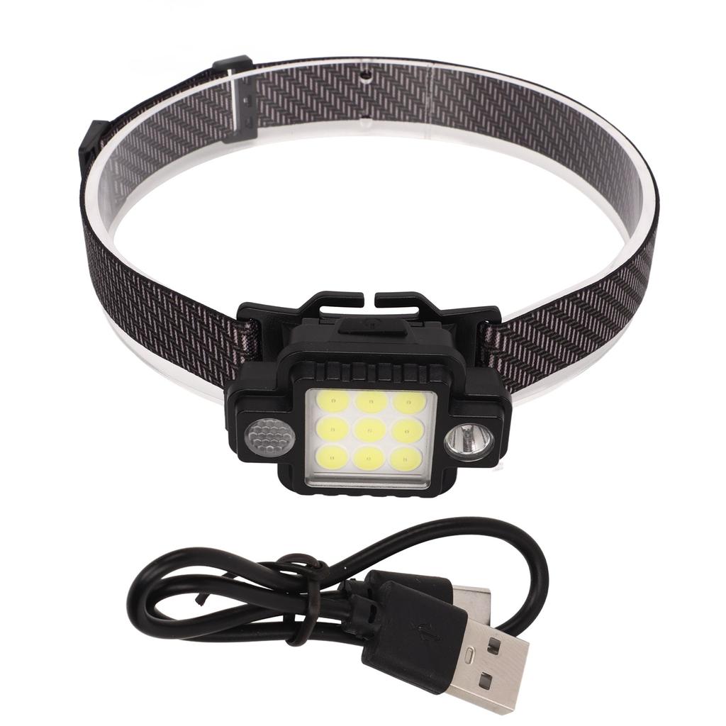 LED Headlamp USB Magnetic Ultralight COB Multifunction ABS Magnetic Headlight with Red Blue Light Mode for Outdoor Night