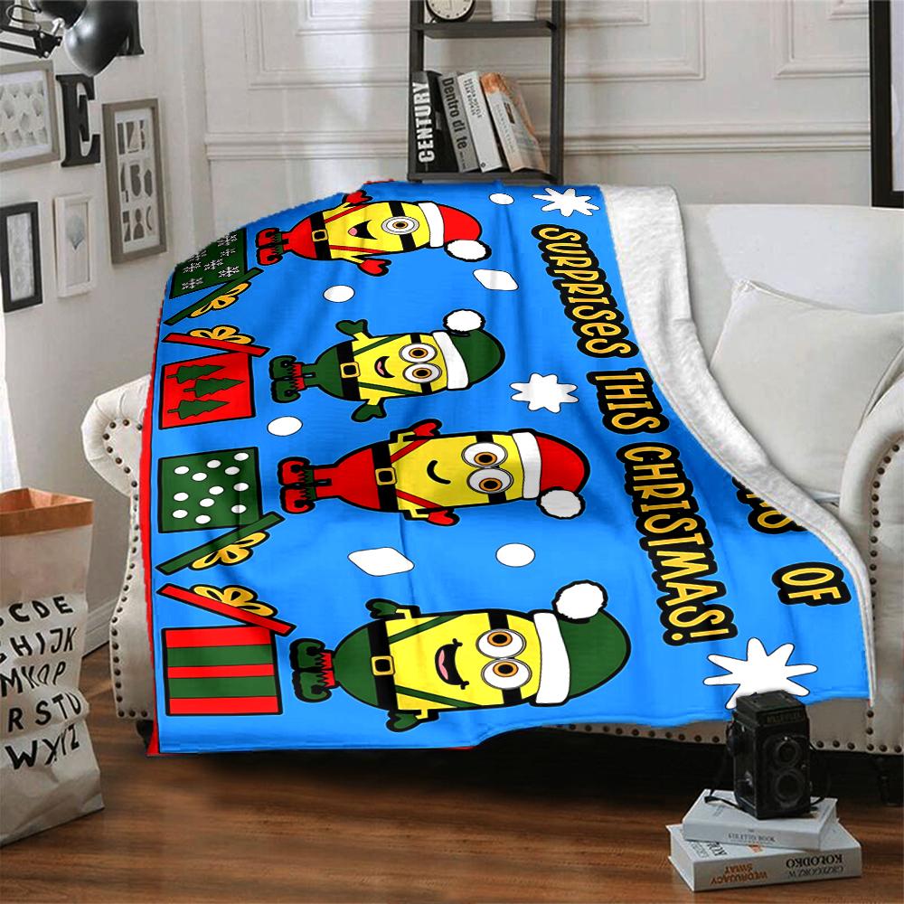 1Pc Christmas Minions Gift Night Blanket Soft Throw Blanket For Home Bedroom Bed Sofa Travel Office Solid Christmas Blanket