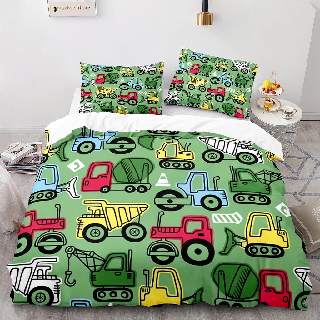 Engineering Vehicle Bedding Set Single Twin Full Queen King Size Excavator Bed Set Aldult Kid Bedroom Duvetcover Sets 3D 014