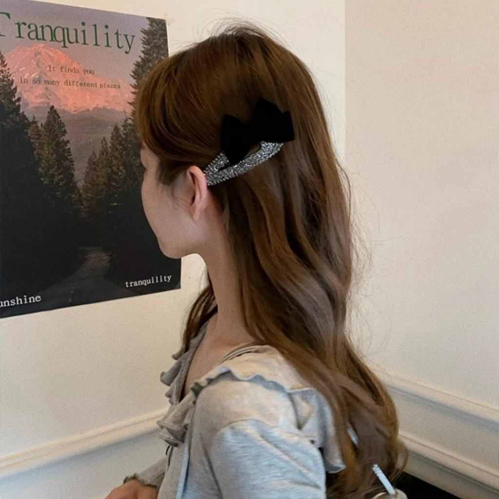 Retro full diamond bow hairpin super flash cute rhinestone side bangs hairpin broken hair clip female