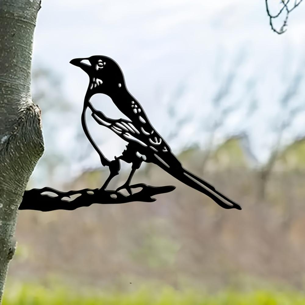 Black Metal Wall Art Magpie Silhouette Outdoor Garden Decor Durable Iron Sculpture Bird Christmas Gift Home Yard Decoration
