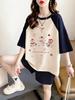 Plus Size Raglan Color Block Pure Cotton Short Sleeve Top for Women - Summer 2026
