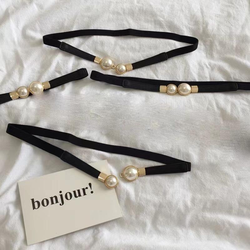 Curea creativă cu cataramă cu perle Rochie din piele PU Fusta Talie elastică Curele subțiri pentru femei Curele pentru femei