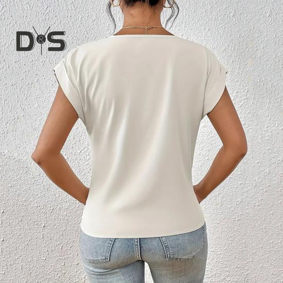 Summer Women Short Sleeve V Neck Shirts Solid Color Casual Breathable Top Versatile Fashion Blouse for Jeans Skirts
