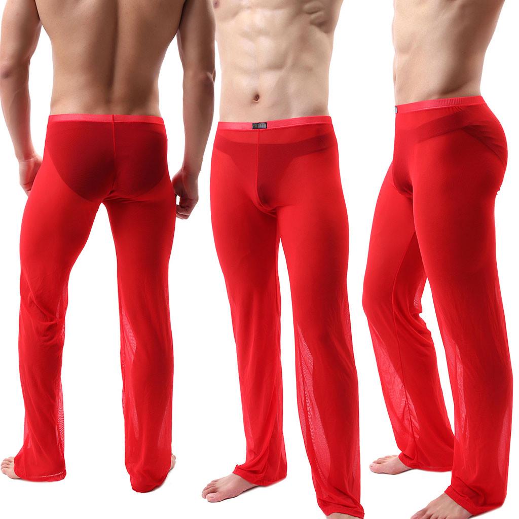 Men  Mesh Long Pants Underpants Sheer Trouser Soft Thin Mesh Lingerie