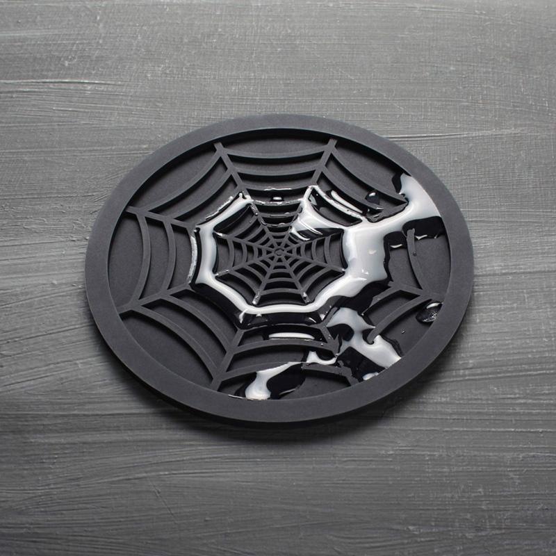 Silicone Spider Web Coasters For Drinks - 6 Pack Unique Design Spider Drink Coasters, 4Inch Black Coaster Set,Black Durable