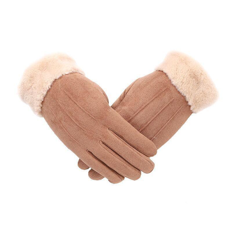 

Женские теплые перчатки для сенсорных экранов из оленьей кожи 2022 года — толстые, устойчивые к холоду для езды на велосипеде Three lines, One Size хаки