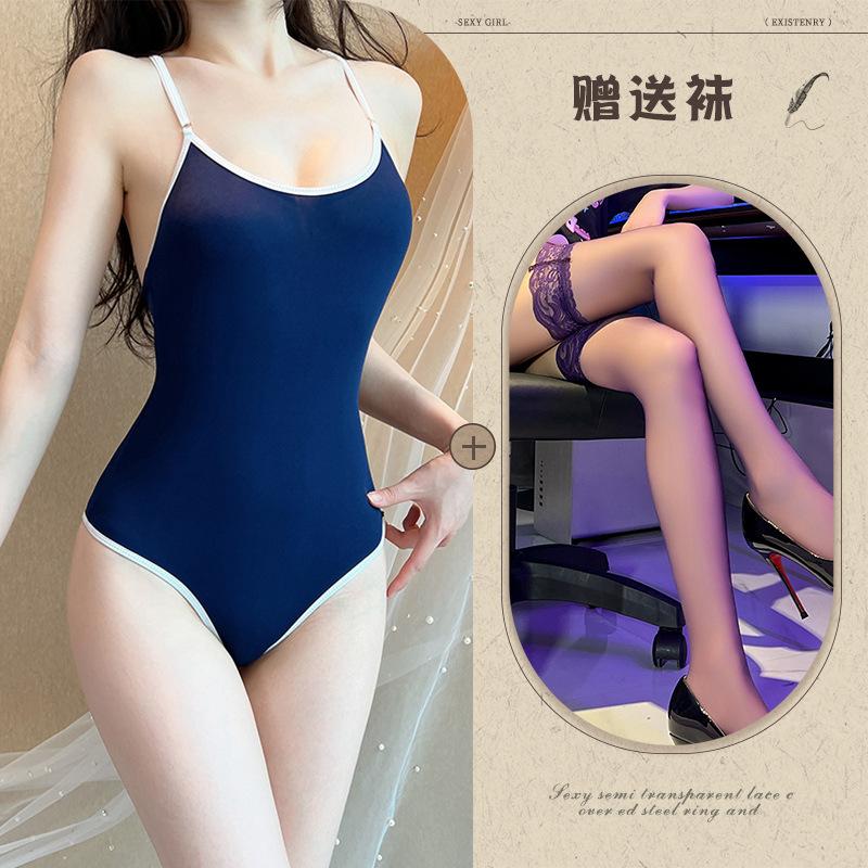 Sexy lingerie onesie swimsuit dead tank water sexy thin transparent milk silk suspender tights swimsuit