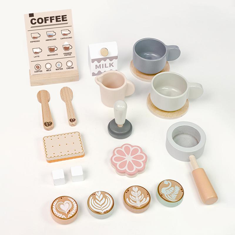 Baby Preted Toy Wooden Coffee Machine Children Kitchen Toy Games Children Montessori Educational Cosplay Indoor Diy Toys