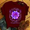 Purple Lotus Print T Shirt Women Short Sleeve O Neck Loose Tshirt Summer Women Tee Shirt Tops Camisetas Mujer