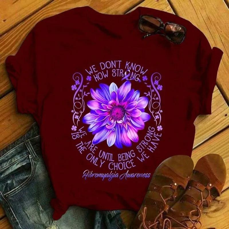 Purple Lotus Print T Shirt Women Short Sleeve O Neck Loose Tshirt Summer Women Tee Shirt Tops Camisetas Mujer