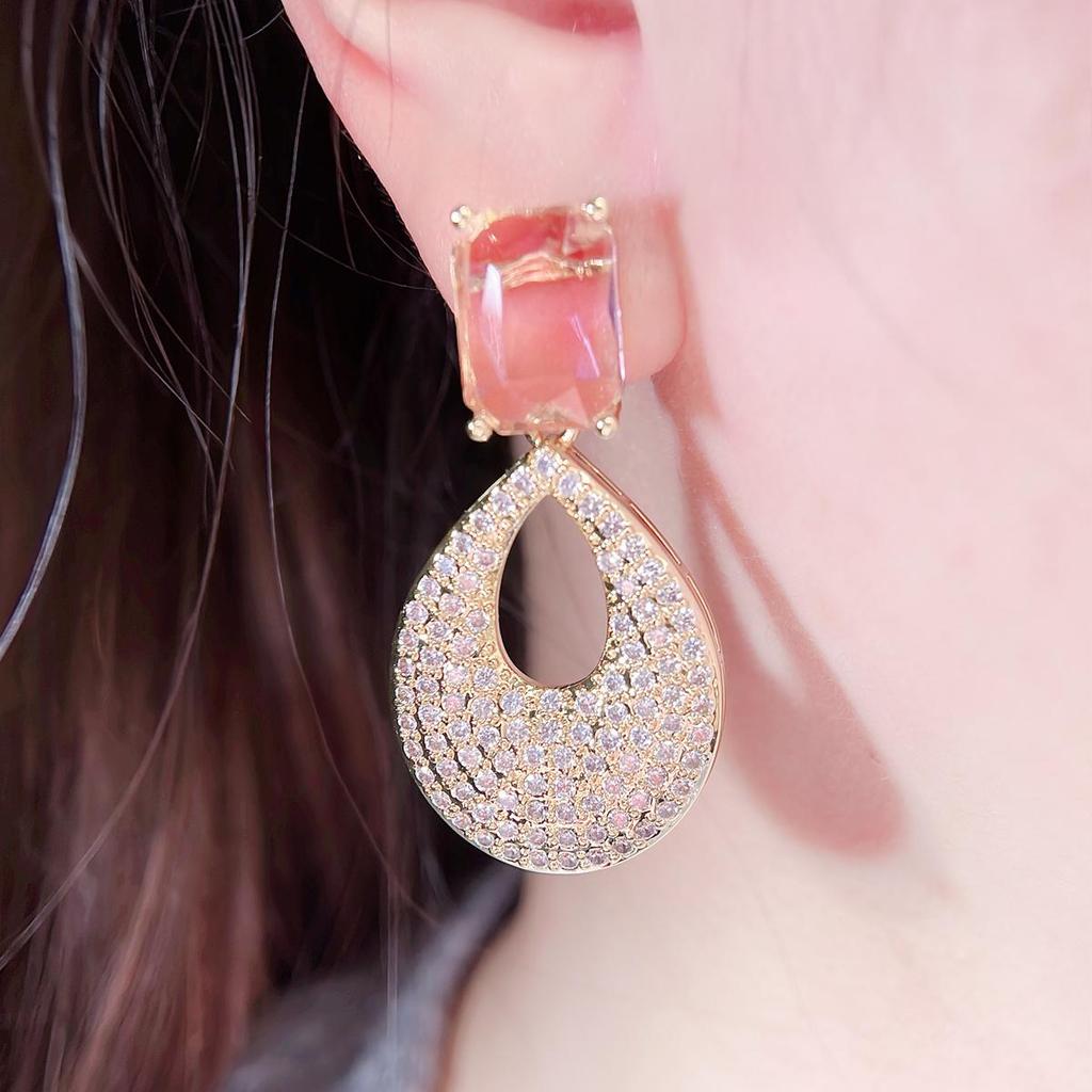 CMM Gjennomsiktig Lyseblå Rosa Cubic Zirconia Gylne Dråpe Øredobber Brudepike Brude Elskersmykker Beste Gave