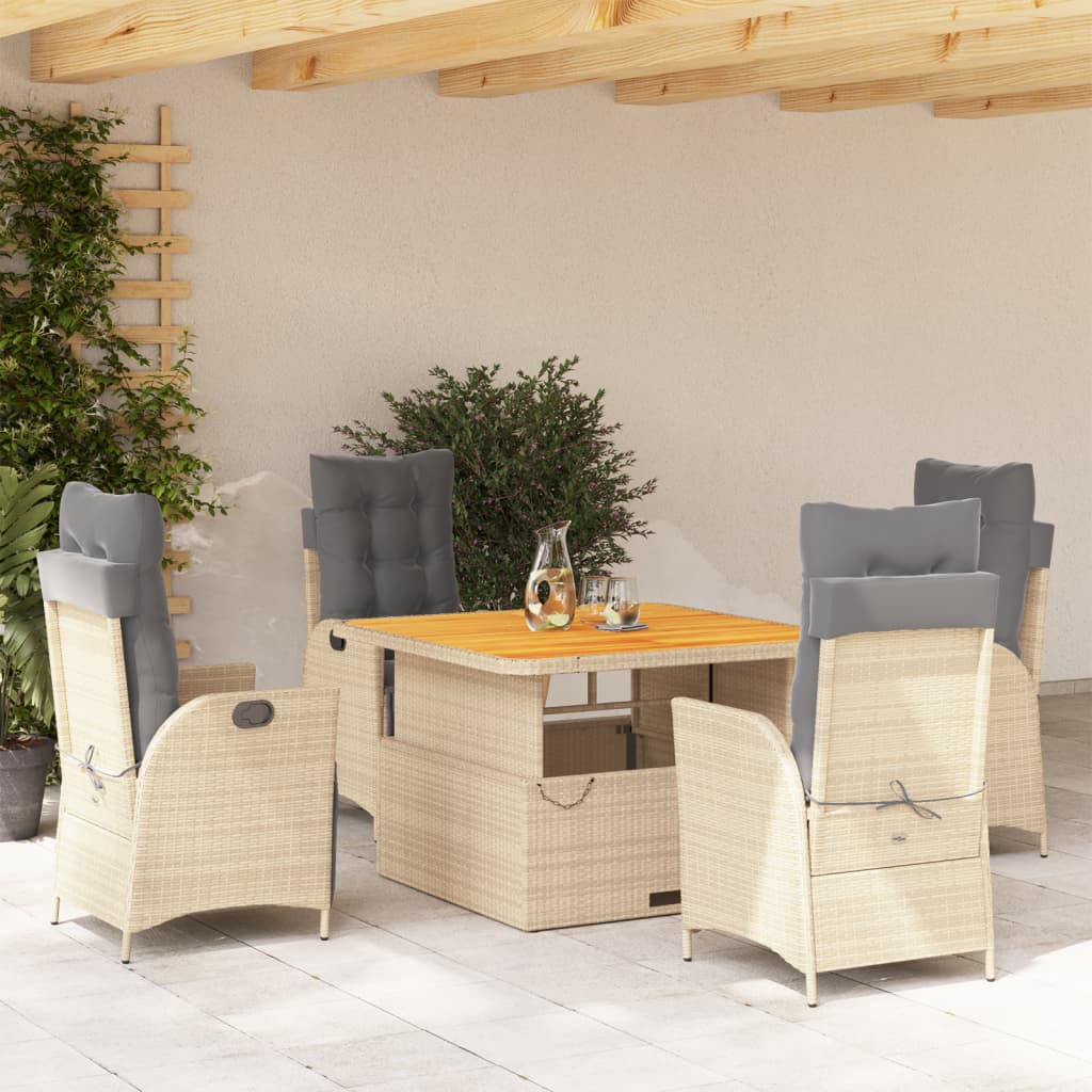 Vidaxl 5-Cz. Gartenmöbel-Set mit Kissen, Beige, Polyrattan