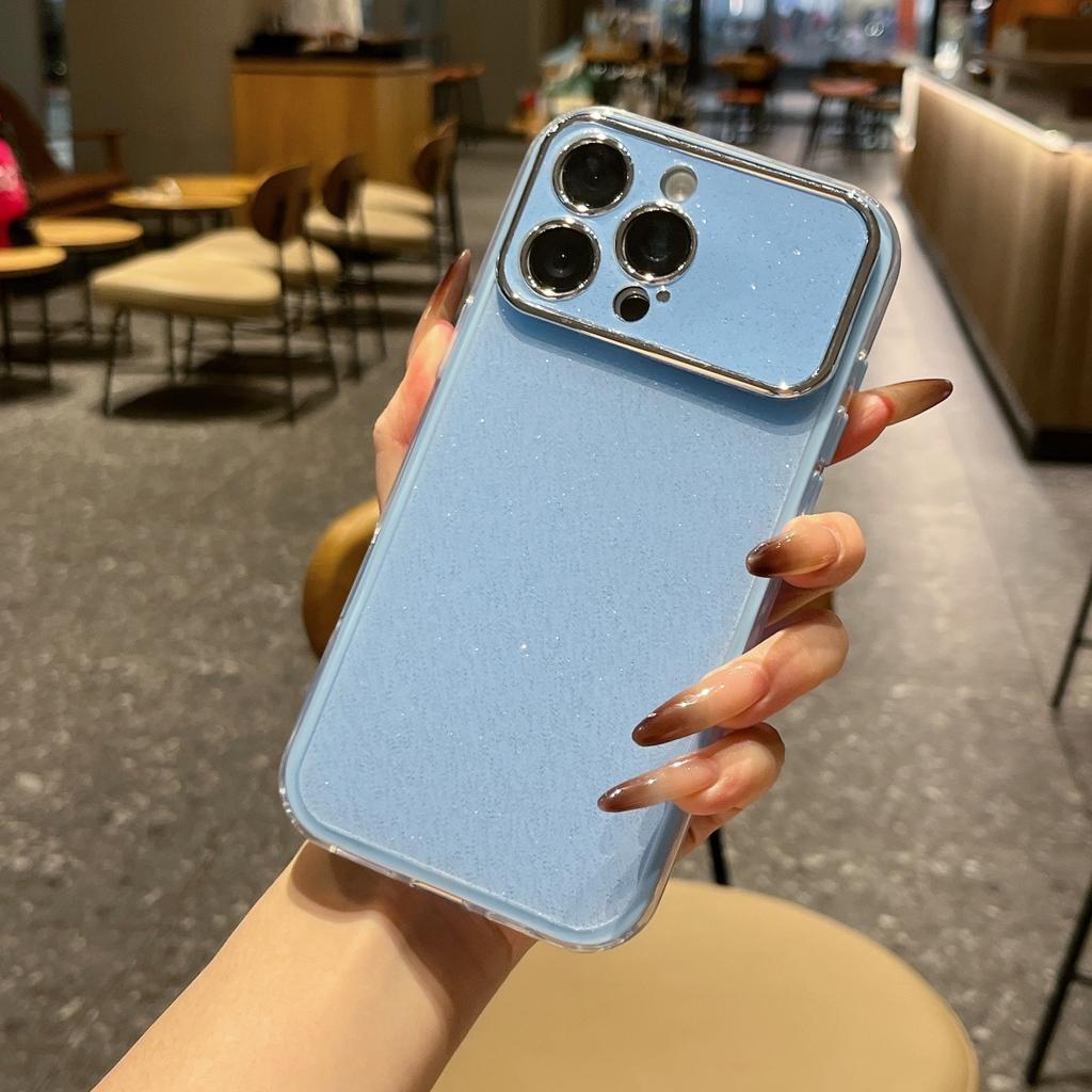 Luxury Shiny Glitter Camera Large Window Case For iPhone 17 Air 16 15 14 Plus 13 12 11 Pro Max Shockproof Bumper Glossy Cover