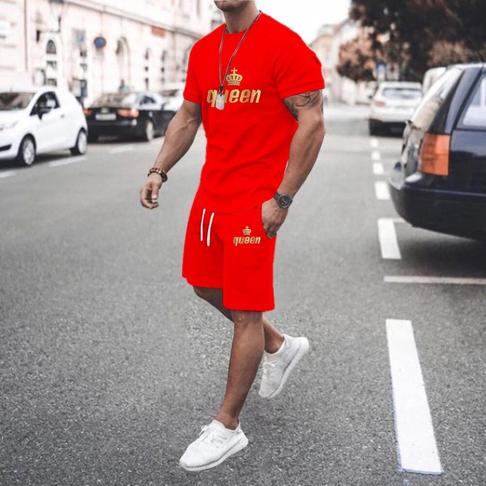 Summer Europe and the United States 3D Men's Suit Digital Printed Short Sleeve Shorts Fashion Sports Two-piece Set