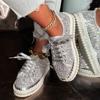 Spring and summer hand-sewn casual single shoes women's new diamond-encrusted platform fashion sequined muffin lace-up women's shoes