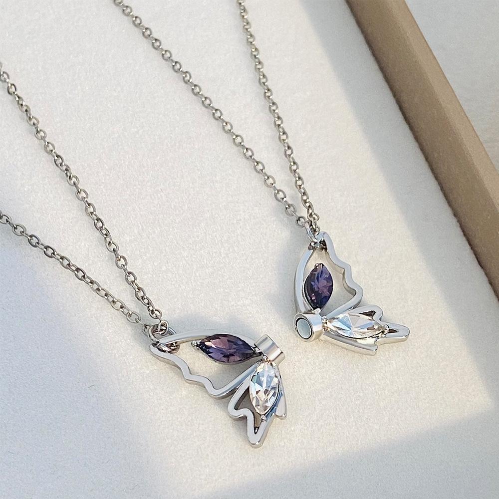 Heart Pendant Best Friend Necklace Ins Butterfly Bracelet Set Butterfly Magnetic Necklace  Gift