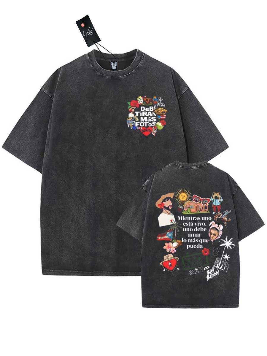 

Bad Bunny Tag Dtmf Oversized T shirt Washed Debi Tirar Mas Fotos Vintage Cotton Hiphop Streetwear BB S