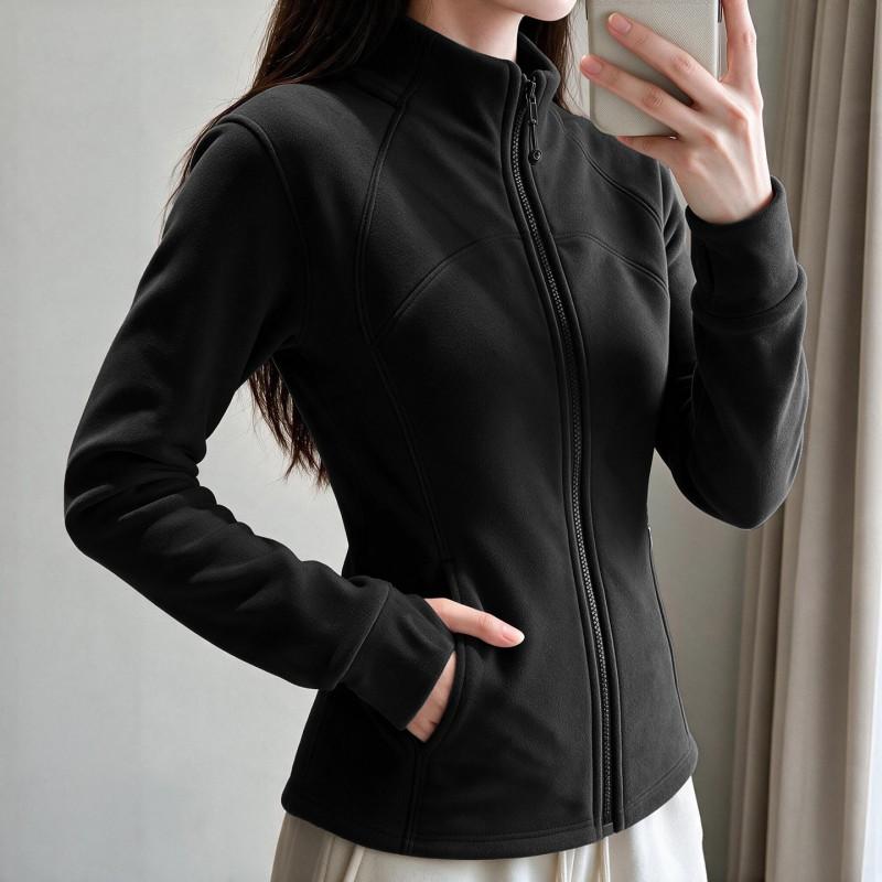 Womens Fleece Jacket 2026 Thick Warm Slim Fit Stand Collar Zip-Up Outerwear Office Commute