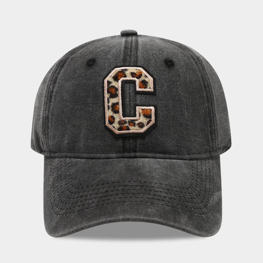 Black Baseball Cap, 26 English Letters Leopard Print Duckbill Hat, Women's Retro Fashion Sports Sun Hat, Trendy Cap