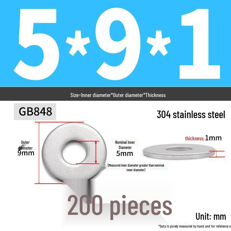 304 Stainless Steel Enlarged Flat Washer Ring (Sizes: M1.6-M22)