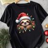 Christmas Hat Sloth Pattern Print T-Shirt Daily Fashion Women's Casual Wear Summer T-Shirt Short Sleeve