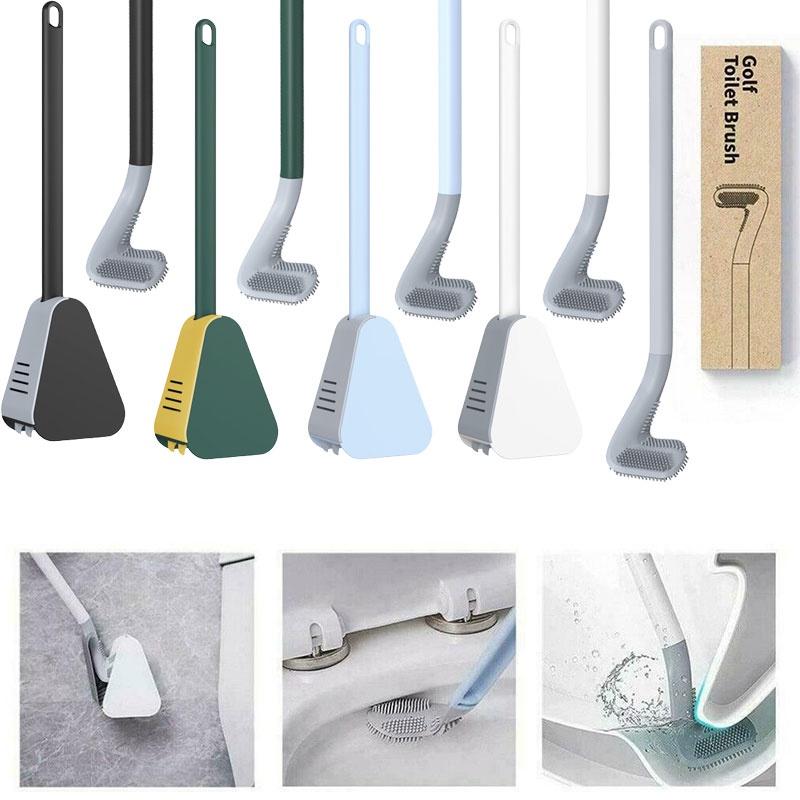 Golf Toilet Silicone Brushes With Holder Setclose Bathroom Cleaning Soft Tools