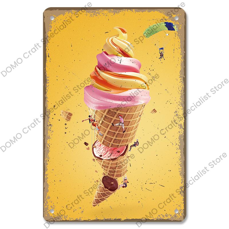 Summer Dessert Poster Vintage Metal Sign Ice Cream Cone Charlotte Metal Tin Plate Wall Decor for Cafe Shop Kitchen Living Room