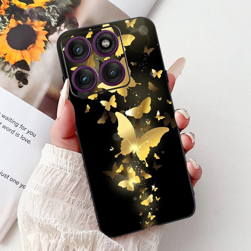 For Motorola Edge 60Pro XT2507-1 Back Cover For Motorola Edge 60 Pro Case Cute Cartoon Luxury Flower Painted Black Silicone 6.7"