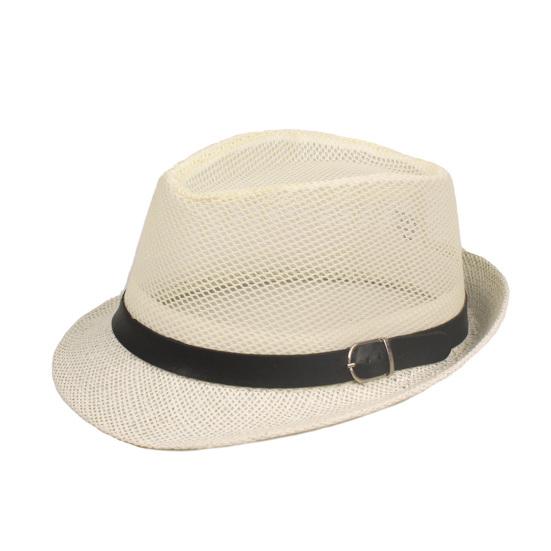 Herren Fedora Breiter Rand Netz Frühling Sommer Einfarbige Flache Krempe Sonnenschutzhut für Draußen