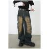 Vintage Overalls Men's Jeans High Street Loose Straight Multi Pockets Wide Leg Pants Straight Loose Jeans for Men Fashionable and Comfortable Pants