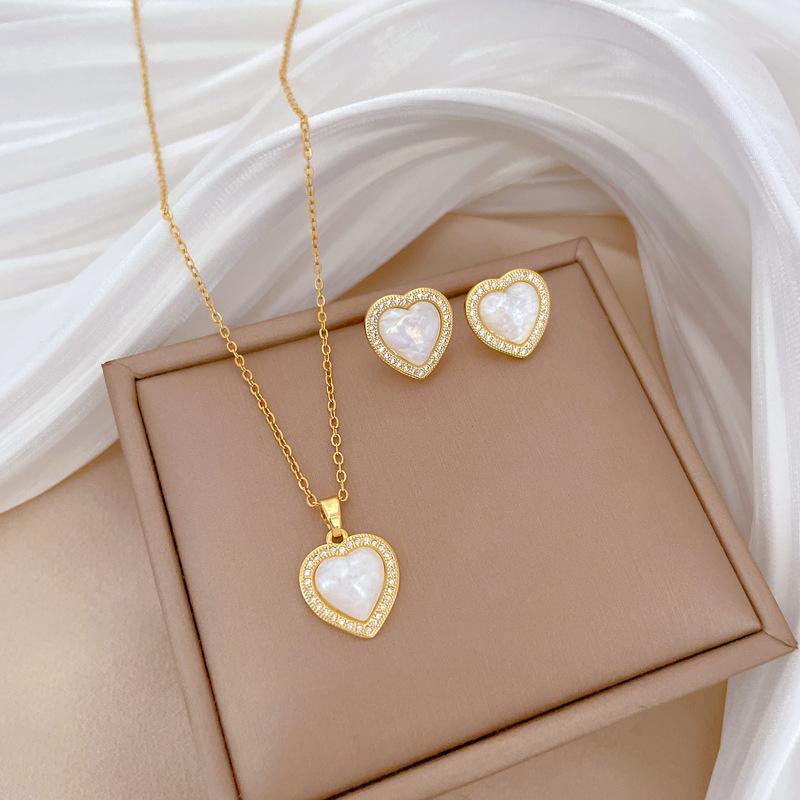 Full of Zirconium Exquisite Wind Copper Micro-inlaid Earrings Necklace Set Combination