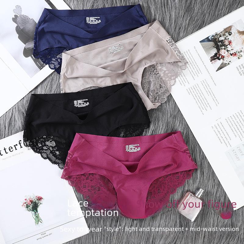 

Ice Silk Women s Seamless Lace Panties - Sexy, Breathable, Icy Pearlescent Fabric M