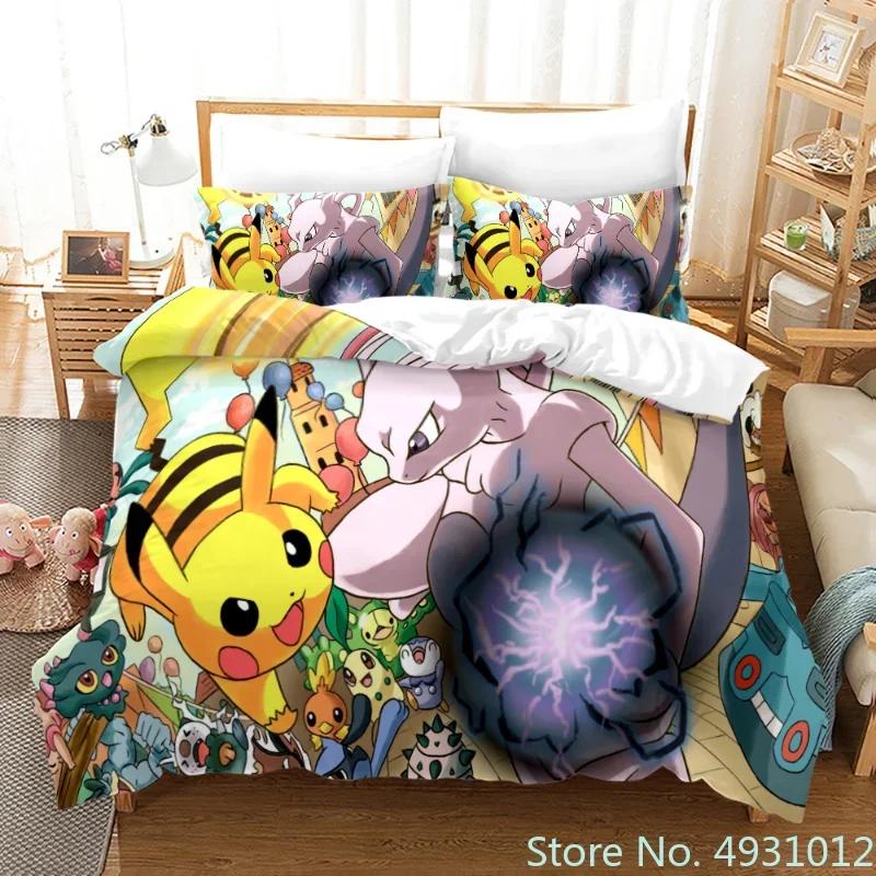 

Pokemon Dragon Bedding Set 3D Printed Anime Figure Pikachu Peripheral Duvet Cover Family Decor Kids Bedroom Warm Bedclothes EU Single(135*200cm)3pcs