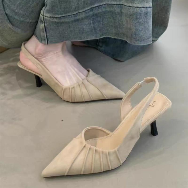 Fashion Summer New Black for Office Work Footwear Pointed Toe Clear Thin Heels Ladies Shoes Sandals Women High Luxury Heel Zapatos Mujer