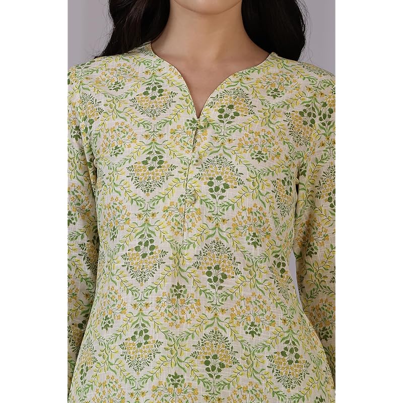 W for Woman Off-White Floral Printed Pure Cotton A-line Kurta and Pants Co-ord Set (Size: M)-WS12336-125449