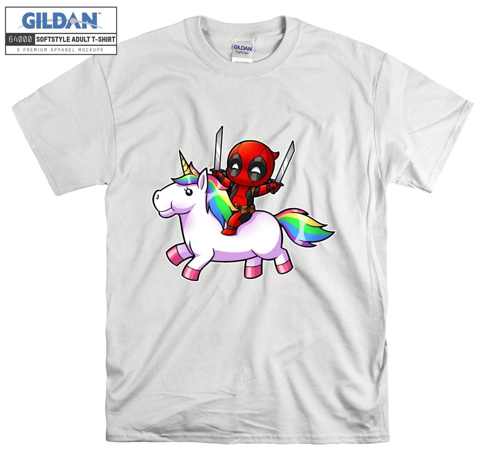 Deadpool Riding a Unicorn Rainbow T-Shirt Mens Womens Tees Top T Shirt Mens Womens Tees Top Men Women Unisex Tshirt 924 S