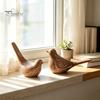 Resin Bird Ornaments Ornaments, Retro Wood Color Figurine, Handmade Carved Unique Home Accessories Decorative Statue for Country Farmhouse Tabletop