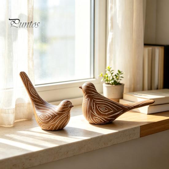 Resin Bird Ornaments Ornaments, Retro Wood Color Figurine, Handmade Carved Unique Home Accessories Decorative Statue for Country Farmhouse Tabletop